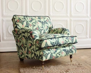 Alwinton Chair in Linwood Tropicana Navy with Linwood Omega Velvet Navy piping