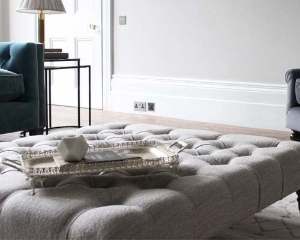 Pentlow Buttoned Footstool in Tennyson Cockle