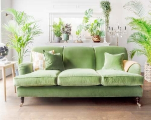 Kentwell 3 Hump 3 Seater Sofa in Linwood Omega Velvet Green Tea