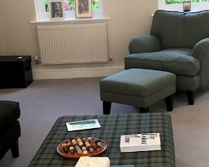 Alwinton chair and with Extra Large Alwinton Footstool in Moon Knebworth Topaz