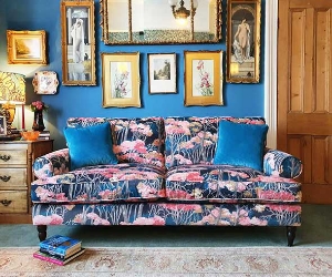 Cooksbridge 3 Seater Sofa in Linwood Omega Velvet Prints and Contrasting Scatters