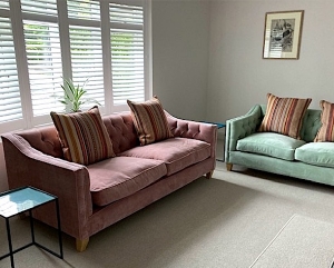 Haresfield 3 Seater Dipped Arm Sofa in Clever Cotton Mix Blush