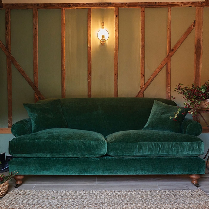 As Seen in Our Brochure January 2023: Hampton 3 Seater Sofa in Super Soft Velvet Highland Green