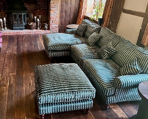 Cooksbridge Grand Chaise and Footstool in Threads of India Opulent velvets Ikat Mirage Hunter