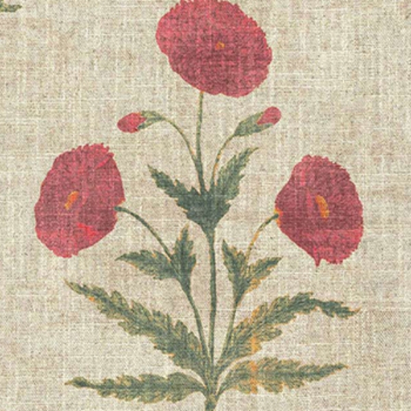 V&A Threads of India on Linen - Regal Poppy: Cardinal