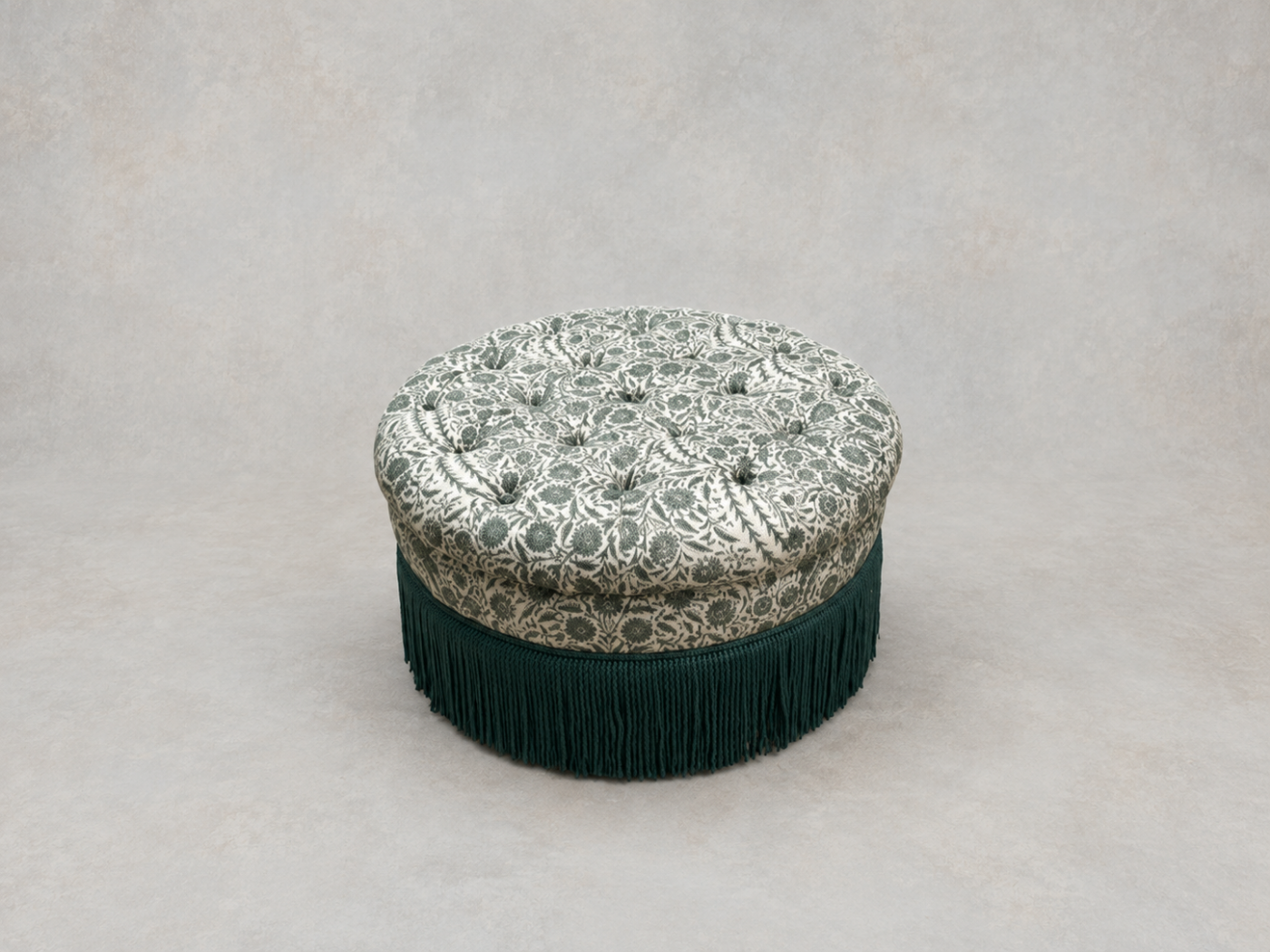 Outlet Tunbridge Wells: Burford Footstool in V&A Threads of India Mughal Arbour Hunter with Fringe