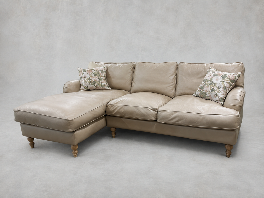 Outlet Manchester: Alwinton chaise RHF in Crest Leather Shelley Pebble