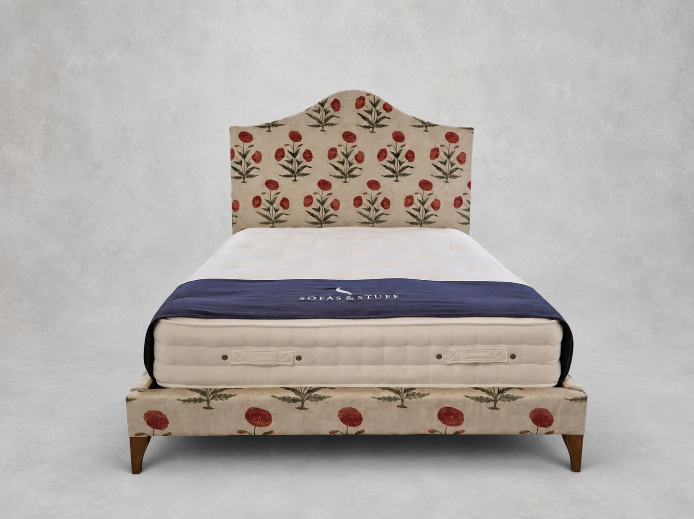 Bermondsey king bed in Threads Of India Opulent Velvets Regal Poppy Chalk