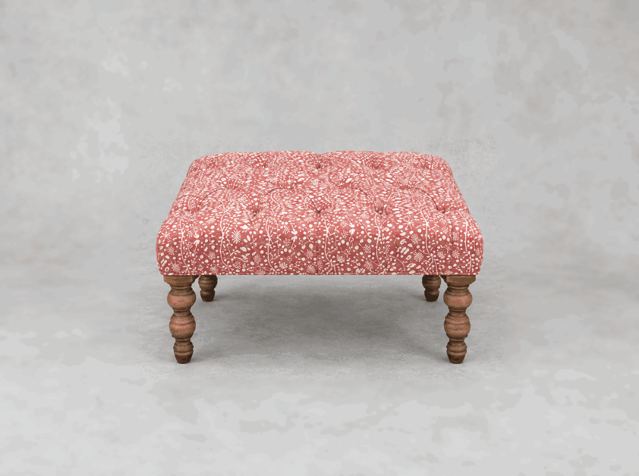 Outlet West Sussex: Pentlow small  buttoned footstool in RHS Collection Gertrude Jekyll Small Trailing Vine Terracotta