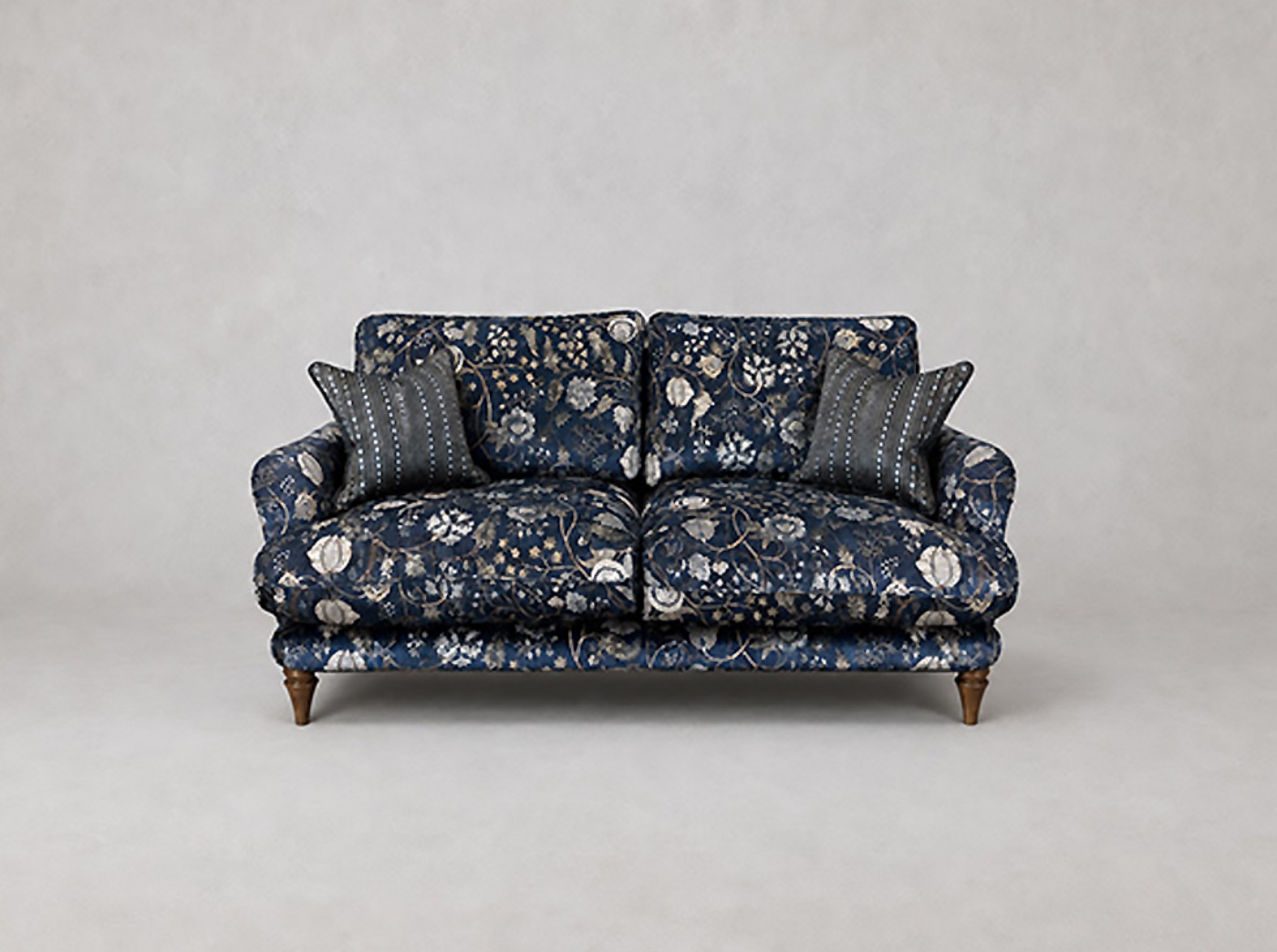 Pugin 3 Seater Sofa in V&A Threads of India Opulent Velvet Tree Of Life Ink with contrasting scatters