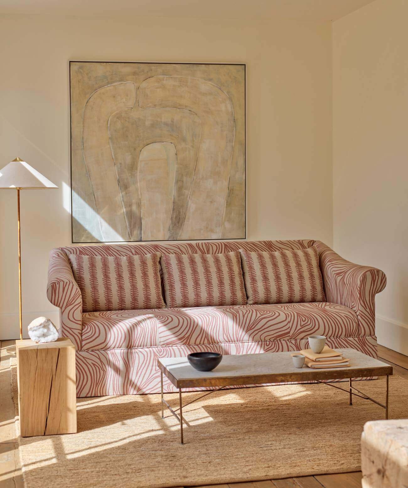 Turnberry 3 seater sofa in Contour Lines Berry dappling light onto sofa